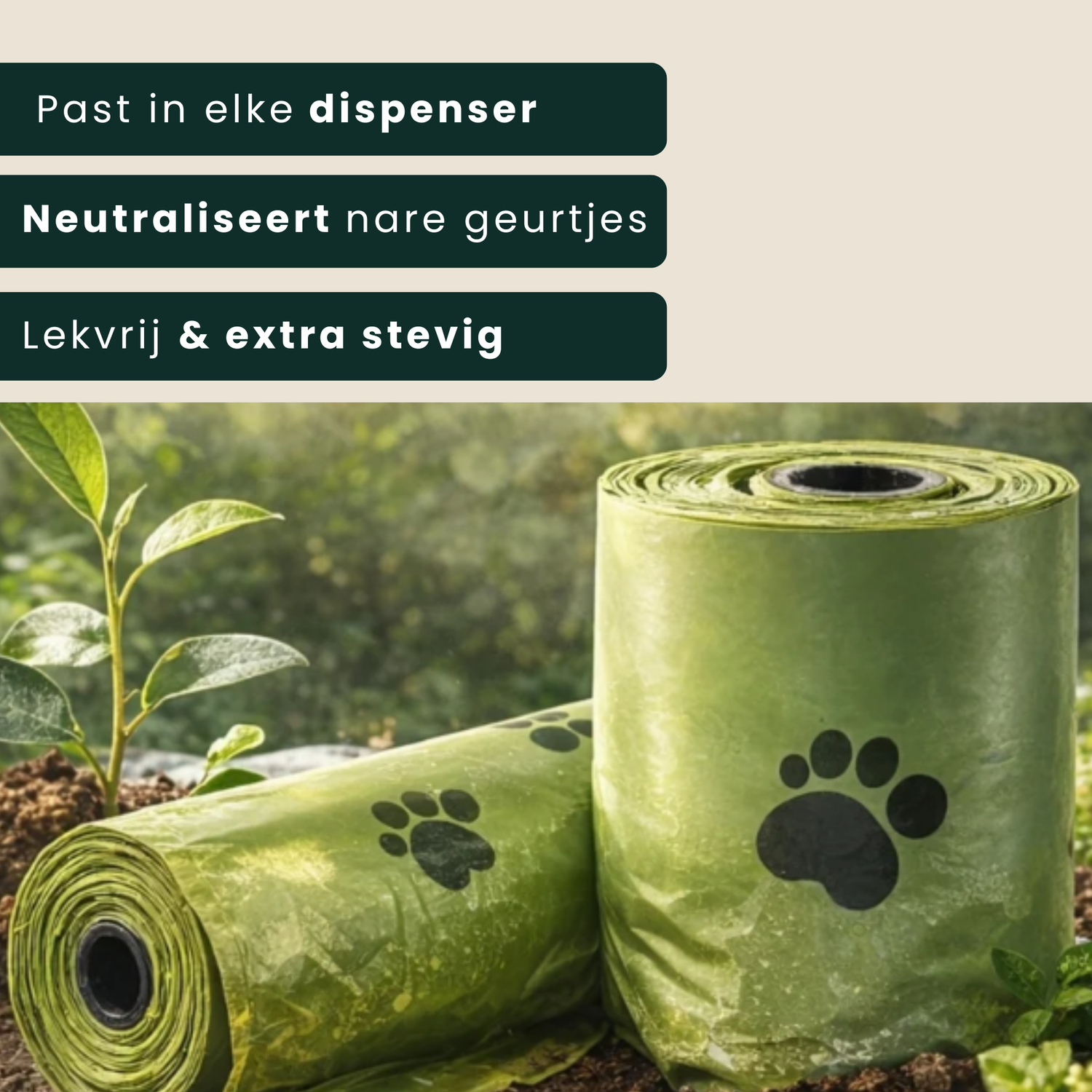 Milieuvriendelijke poepzakjes hond passend in standaard dispenser