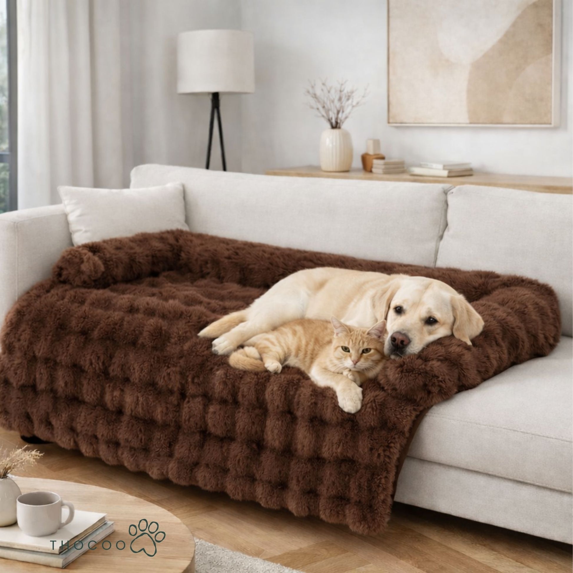 PawLounge Kalmerende Beschermhoes voor bank voor honden en katten bruin