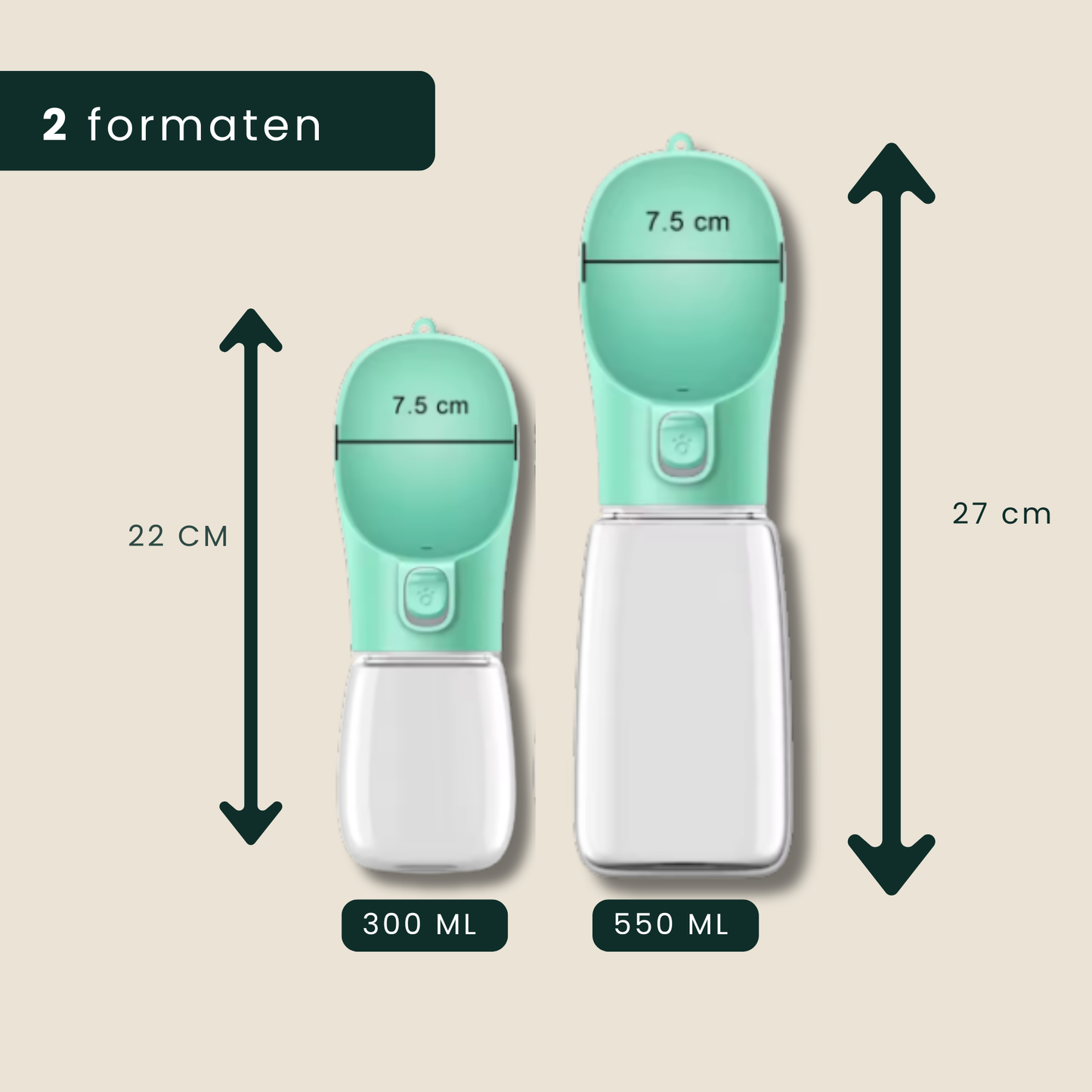 Compacte waterfles voor hond tijdens wandeling of reis