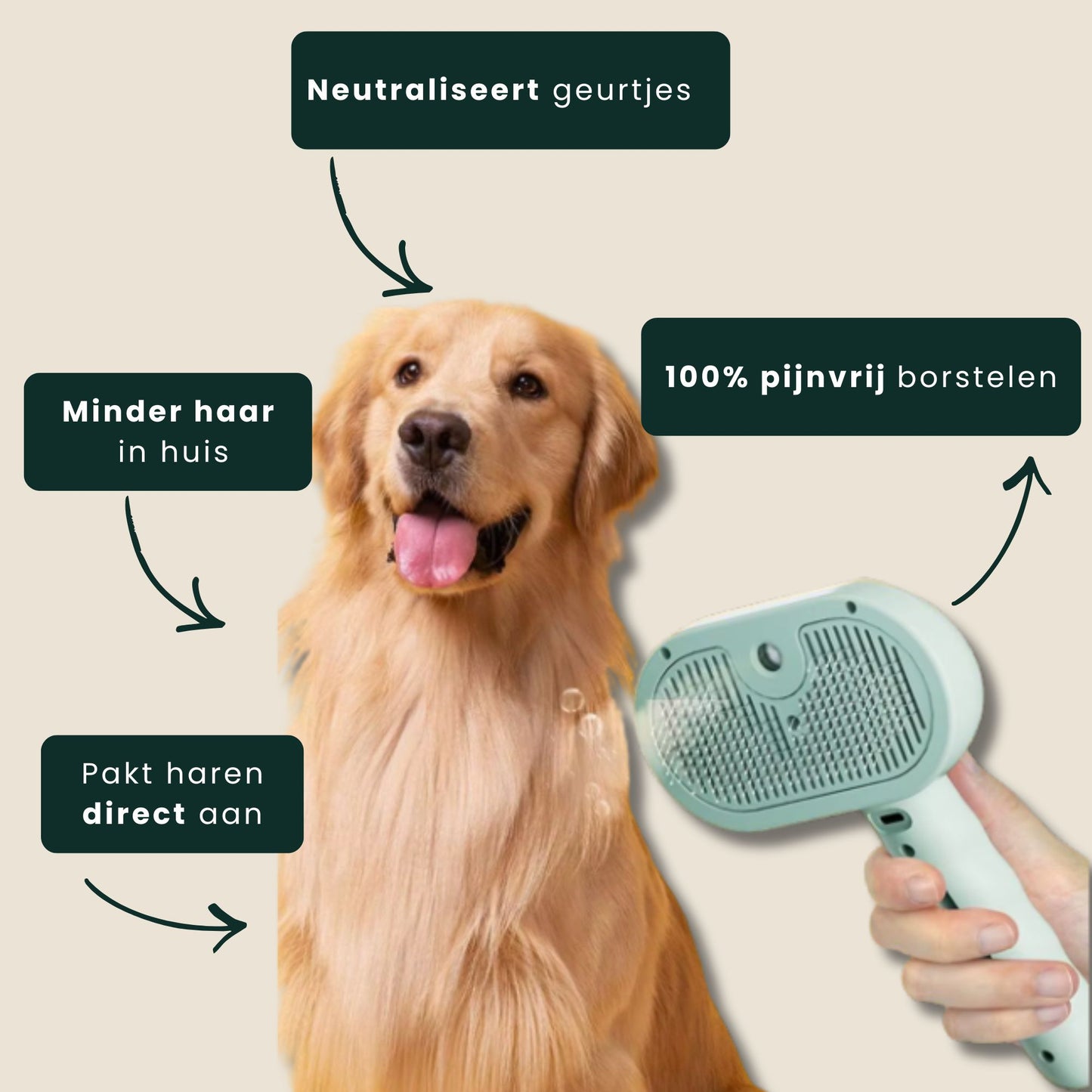 SteamBrush Pro stoom vachtborstel voor honden en katten voor minder haar in huis en neutraliseert geurtjes